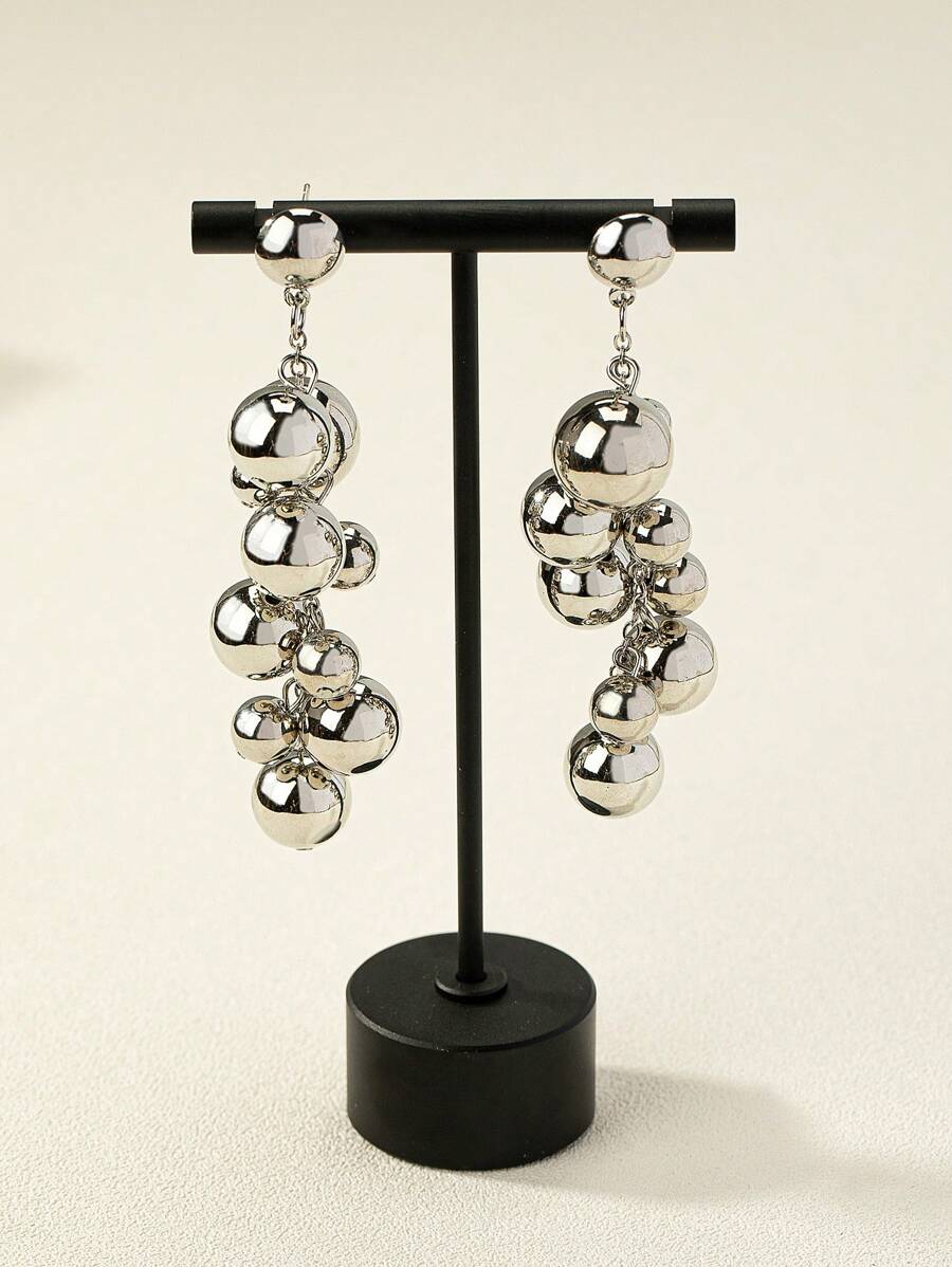 Bông tai thả bóng Tua - Bạc - Xem 1