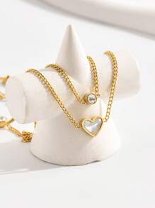 水鑽和愛心裝飾分層腳鏈 - 金黃色 - 查看 2
