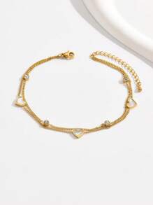 水鑽和愛心裝飾分層腳鏈 - 金黃色 - 查看 3