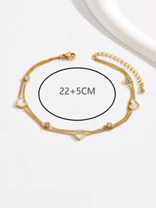 水鑽和愛心裝飾分層腳鏈 - 金黃色 - 查看 4