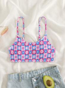 Swim Mod Summer Beach Floral Print Bikini Top - Multicolor - View 1