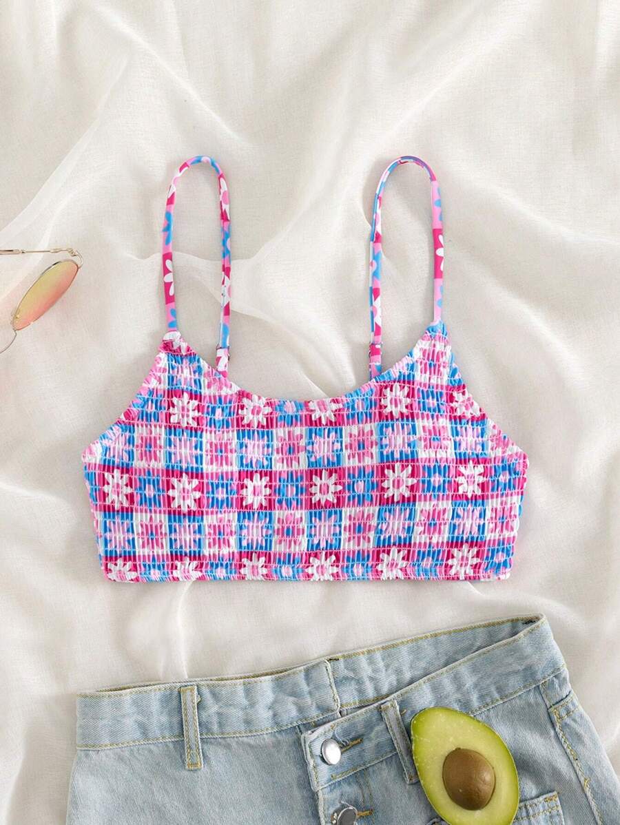 Swim Mod Summer Beach Floral Print Bikini Top - Multicolor - View 1