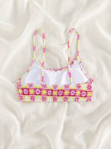 Floral Print Smocked Bikini Top - Multicolor - View 2