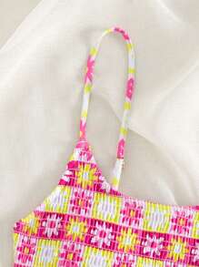 Floral Print Smocked Bikini Top - Multicolor - View 5