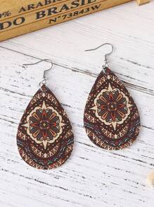 1 Đôi Bông Tai Bohemian Họa Tiết Hình Học Giọt Nước Dành Cho Nữ Trang Trí Hàng Ngày - màu nâu - Xem 2