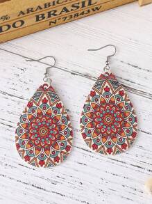 1 đôi Bohemian Mandala Họa Tiết Hoa Bông Tai Giọt Nước Dành Cho Nữ Trang Trí Hàng Ngày - Màu Đỏ Sâu - Xem 2