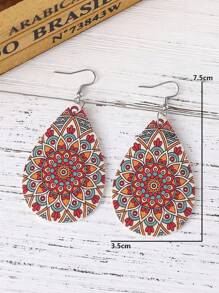 1 đôi Bohemian Mandala Họa Tiết Hoa Bông Tai Giọt Nước Dành Cho Nữ Trang Trí Hàng Ngày - Màu Đỏ Sâu - Xem 3