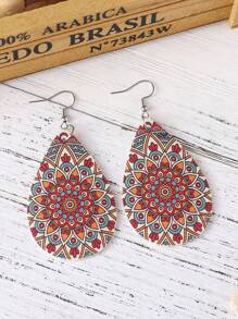 1 đôi Bohemian Mandala Họa Tiết Hoa Bông Tai Giọt Nước Dành Cho Nữ Trang Trí Hàng Ngày - Màu Đỏ Sâu - Xem 5