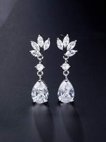 1對魅力四射方晶鋯石耳墜適合女士日常裝飾適合派對宴會婚禮 - 銀色 - 查看 1