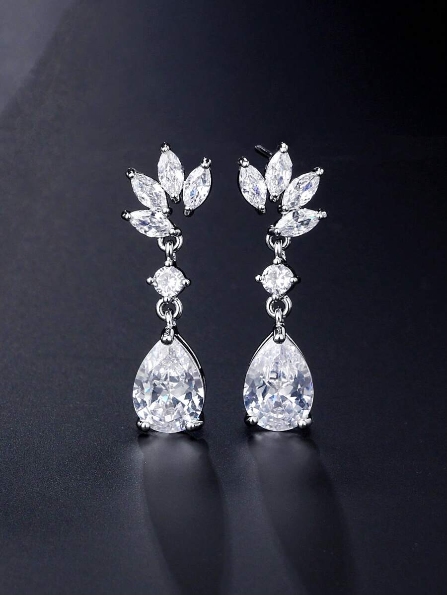 1對魅力四射方晶鋯石耳墜適合女士日常裝飾適合派對宴會婚禮 - 銀色 - 查看 1