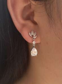 1對魅力四射方晶鋯石耳墜適合女士日常裝飾適合派對宴會婚禮 - 銀色 - 查看 2