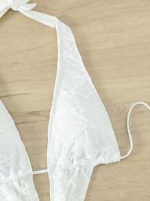 Swim SXY Summer Beach Ring Linked Halter One Piece Swimsuit With Beach Skirt - White - View 8