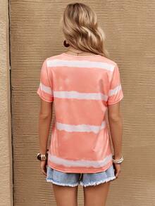 SHEIN LUNE 紮染半排扣T恤 - 珊瑚橙 - 查看 2