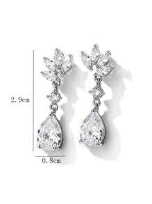 1對魅力四射方晶鋯石耳墜適合女士日常裝飾適合派對宴會婚禮 - 銀色 - 查看 4