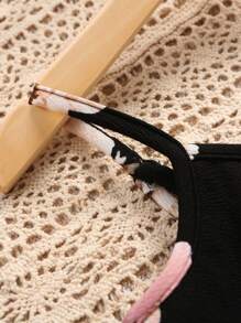 SHEIN Tween Girl's Knitted Flower Print Casual Holiday Cami Dress - Black - View 5