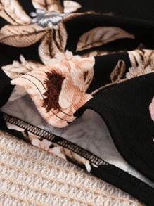 SHEIN Tween Girl's Knitted Flower Print Casual Holiday Cami Dress - Black - View 3