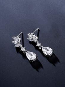 1對魅力四射方晶鋯石耳墜適合女士日常裝飾適合派對宴會婚禮 - 銀色 - 查看 5