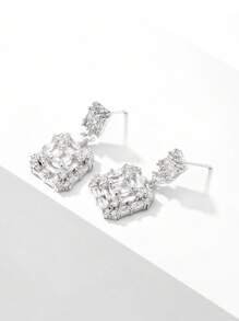 1對魅力四射方晶鋯石方形耳墜適合女士日常裝飾適合派對宴會婚禮 - 銀色 - 查看 4