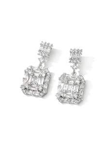 1對魅力四射方晶鋯石方形耳墜適合女士日常裝飾適合派對宴會婚禮 - 銀色 - 查看 5