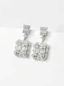 1對魅力四射方晶鋯石方形耳墜適合女士日常裝飾適合派對宴會婚禮 - 銀色 - 查看 7