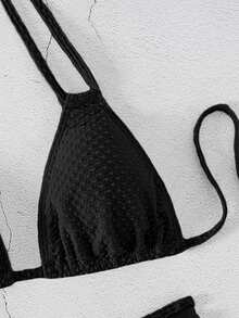 Cut Out Halter Triangle Bikini Set - Black - View 5
