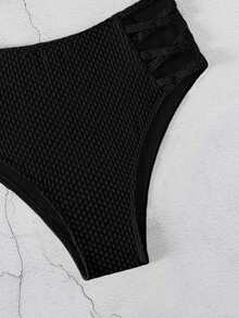 Cut Out Halter Triangle Bikini Set - Black - View 6