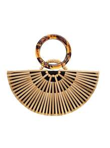 素色手提包雙把手適用於度假風格 - 駝色 - 查看 3