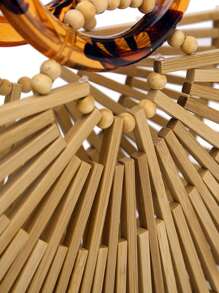 素色手提包雙把手適用於度假風格 - 駝色 - 查看 5