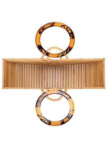 素色手提包雙把手適用於度假風格 - 駝色 - 查看 6