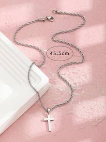 1 cái Vòng cổ thời trang bằng thép không gỉ dành cho trẻ em Cross Charm để trang trí hàng ngày - Bạc - Xem 4