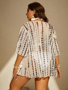 SHEIN Swim Curve Kimono nhuộm loang hở phía trước cỡ lớn mùa hè - Nhiều màu - Xem 4