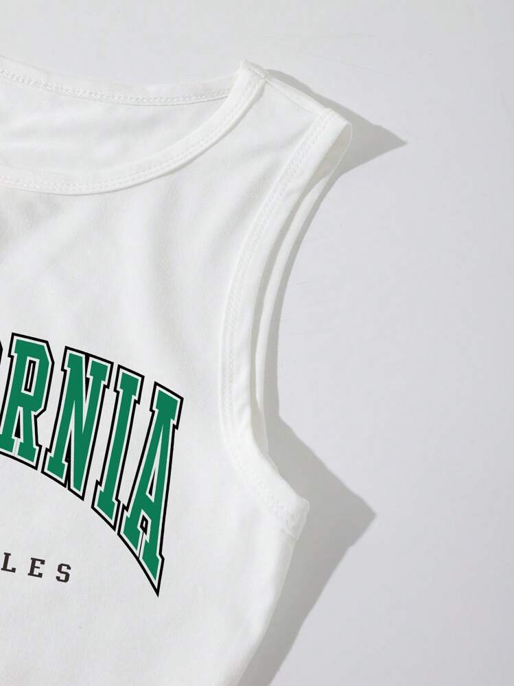 SHEIN EZwear Letter Graphic Tank Top - White - View 3