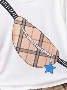 SHEIN Toddler Boys Bag & Plaid Print Tee & Shorts - Multicolor - View 3
