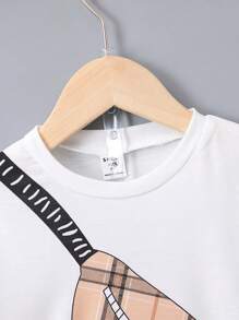 SHEIN Toddler Boys Bag & Plaid Print Tee & Shorts - Multicolor - View 4