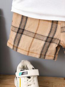 SHEIN Toddler Boys Bag & Plaid Print Tee & Shorts - Multicolor - View 5