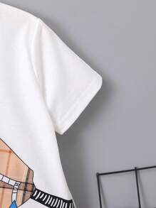 SHEIN Toddler Boys Bag & Plaid Print Tee & Shorts - Multicolor - View 6