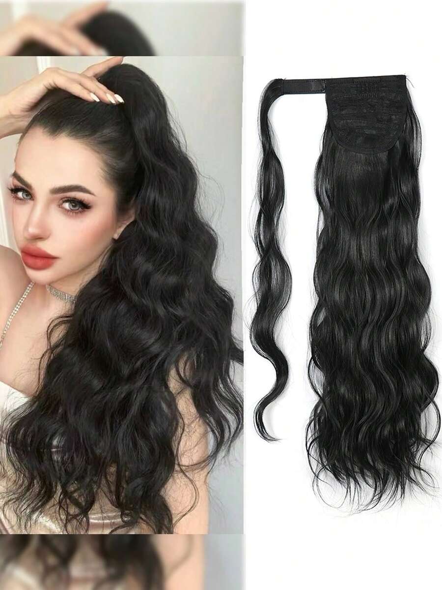 長款卷馬尾合成纖維接髮 - 黑色 - 查看 1