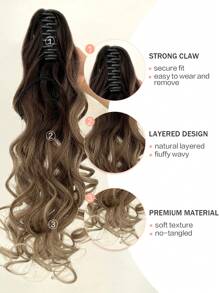 Claw Ponytail Extension Hair Long Wavy Bouncy Curly Blonde Brown Color 22 Inch Heat Resistant - Brown - View 5