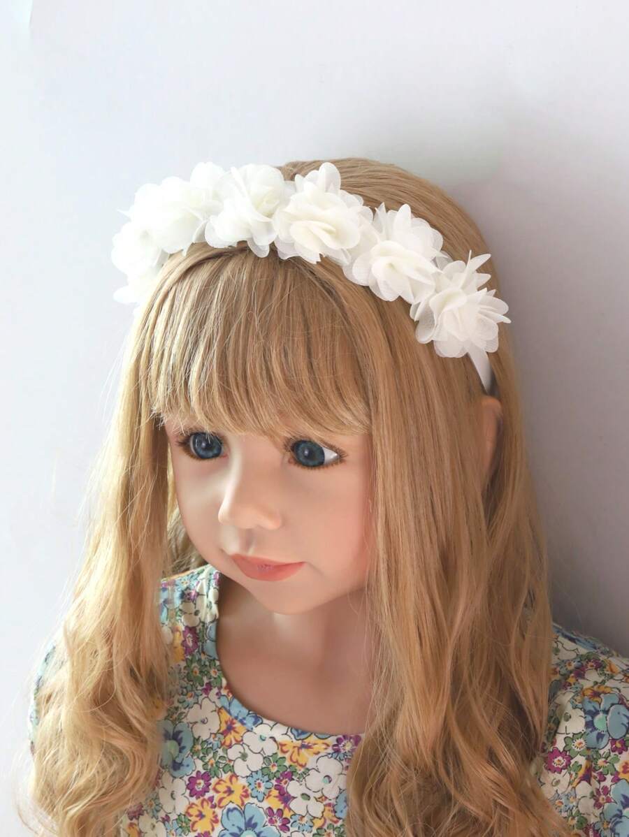 1pc Girls Flower Decor Fashionable Headband For Hair Decoration - White - View 1
