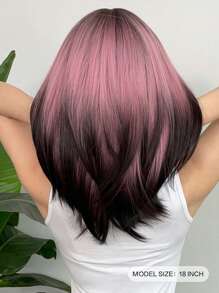 黑粉渐变合成假发，适合角色扮演，长直发，层次分明，带刘海，适合女性日常佩戴、派对、角色扮演和校园活动。 - 彩色 - 查看 4
