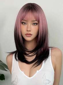 黑粉渐变合成假发，适合角色扮演，长直发，层次分明，带刘海，适合女性日常佩戴、派对、角色扮演和校园活动。 - 彩色 - 查看 6