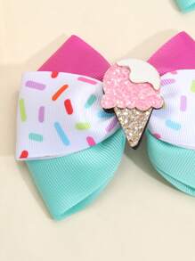 2入組女孩冰淇淋和蝴蝶結裝飾可愛鴨嘴夾適用於頭髮裝飾用品 - 彩色 - 查看 3