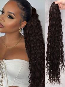 Long Curly Ponytail Synthetic Hair Extension - Dark Brown - View 1