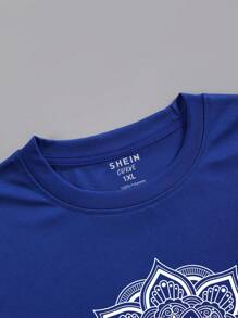 SHEIN LUNE 大碼曼陀羅印花T恤 - 藍色 - 查看 4