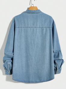 Manfinity RebelGame 男士棉雙口袋牛仔襯衫不帶T恤