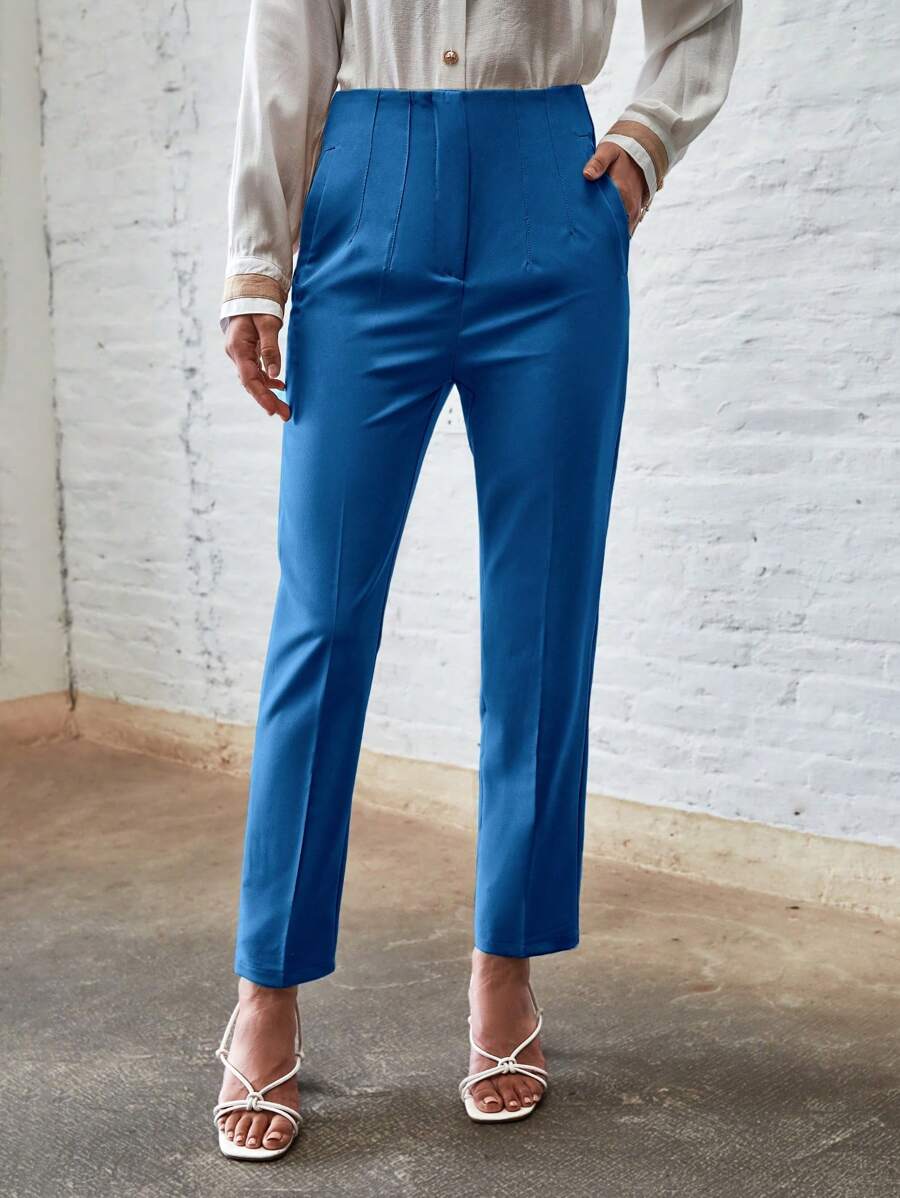 GENKIRA Pantalones unicolor con bolsillo oblicuo - azul real - Ver 1