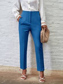 GENKIRA Pantalones unicolor con bolsillo oblicuo - azul real - Ver 3