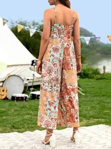 SHEIN Maternity Patchwork Print Wide Leg Cami Jumpsuit - Multicolor - View 2