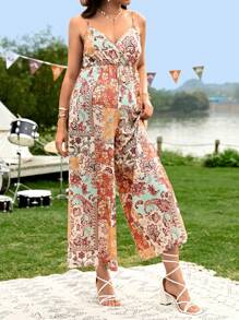 SHEIN Maternity Patchwork Print Wide Leg Cami Jumpsuit - Multicolor - View 3