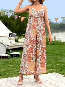 SHEIN Maternity Patchwork Print Wide Leg Cami Jumpsuit - Multicolor - View 4